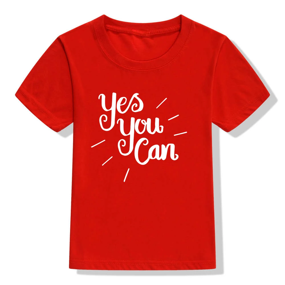 Детская футболка с надписью «Yes You Can» Детская футболка для мальчиков и девочек, одежда для малышей Забавные милые футболки, летняя мода, Прямая поставка
