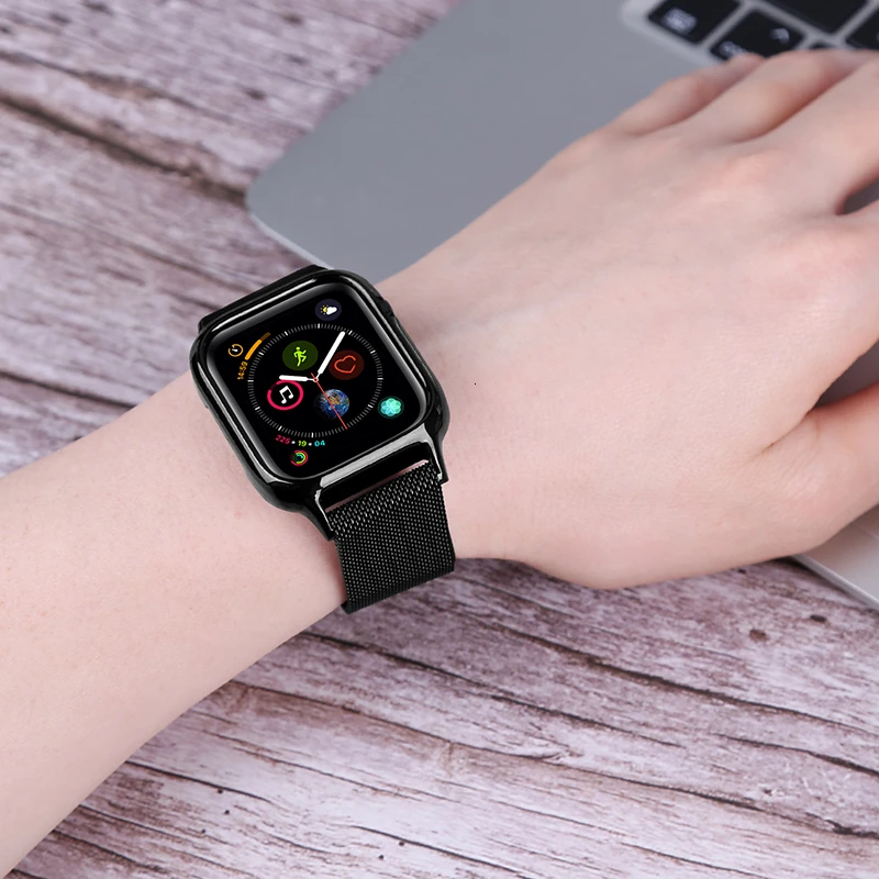 Чехол из поликарбоната с Миланской петлей для apple watch 44 мм, 40 мм, ремешок 44 мм, iwatch Series 5, 4, 3, 2, 1, 38 мм, 42 мм, металлический ремешок из нержавеющей стали