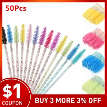 

50Pcs Crystal Eyelash Brush Disposable Mascara Wands Grafting Eyelash Curling Comb Diamond Make Up brushes Beauty Tools