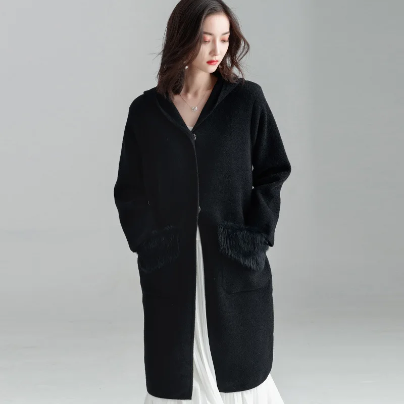Beste Fishion Office Lady Hooded Lange Wollen Winterjassen Vrouwen Bedekt Knop Wollen Jas En Jas Losse Zakken Solid Dames Jassen