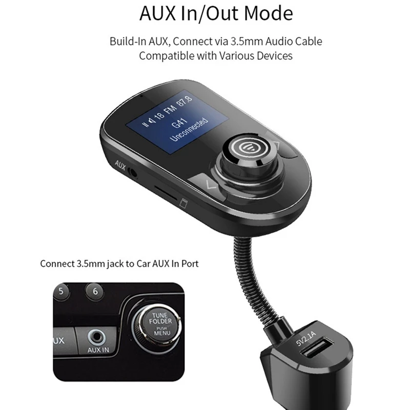 Bluetooth fm-передатчик для автомобиля, беспроводной автомобильный fm-передатчик, Радио адаптер, автомобильный комплект с дисплеем 1,77 дюйма, поддерживает Tf/Sd карты и U