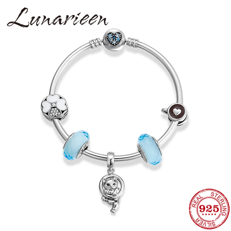 Женский браслет с подвеской в виде кота из стерлингового серебра 925 пробы