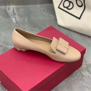 

Classic Spring Solid Women's Shoes Luxury Brand Genuine Leather Shallow Sweet Ladies Shoes Flock Slip-on Casual Women's Shoes