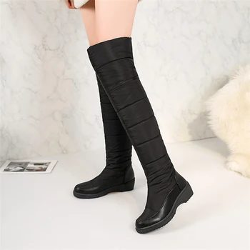 

2019 Korean Style Snow Boots Women Wedge Round Toes Thick Warm Women Boots Fashion Knee-high Women Winter Shoes Boots VT448