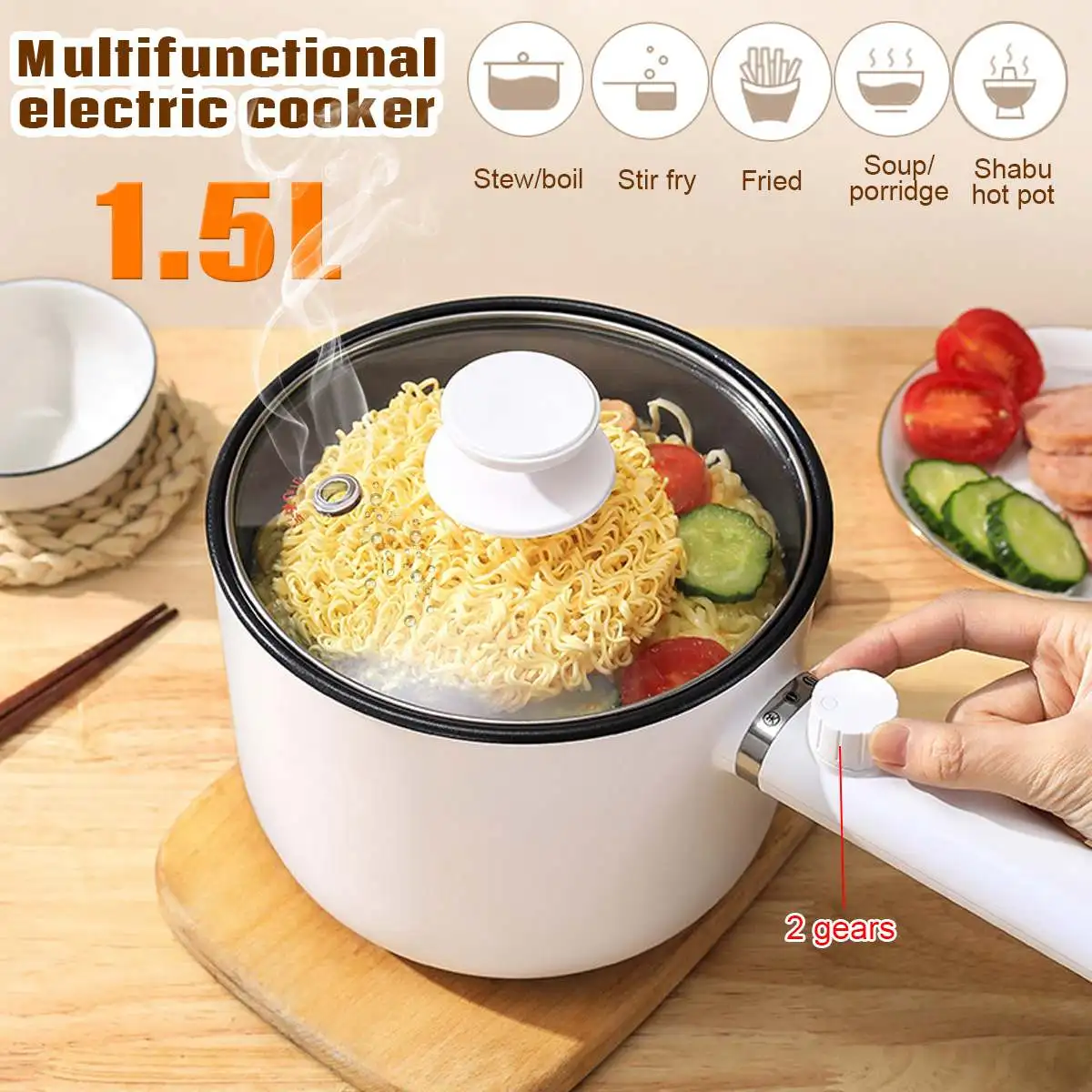 Multifunction Electric Skillet Stainless Steel Hotpot Noodles Rice