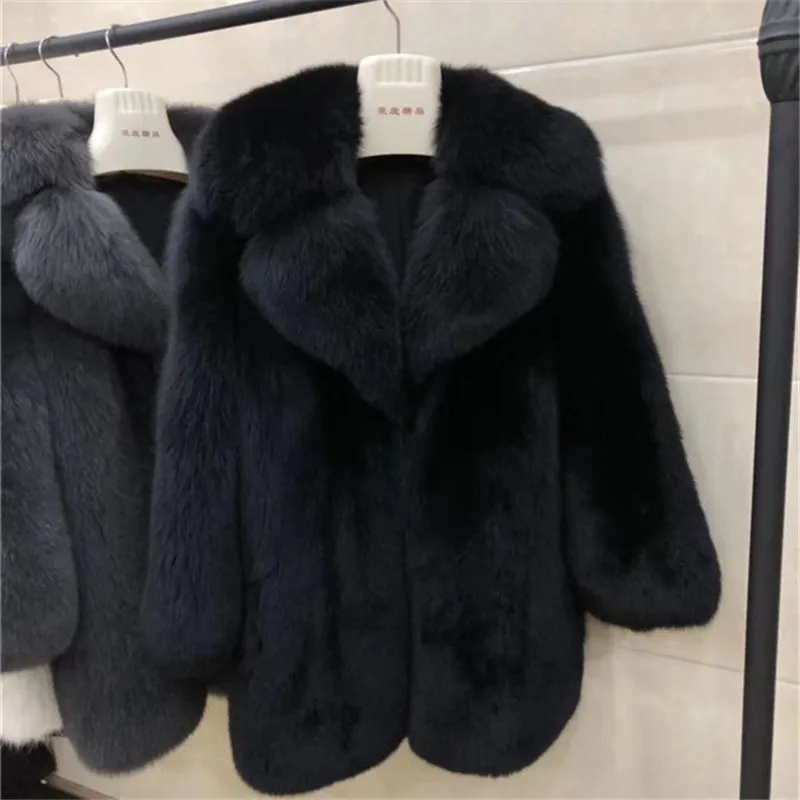 Костюм воротник зимняя шуба из натурального Лисьего меха Толстая теплая Женская куртка средней длины из натурального меха