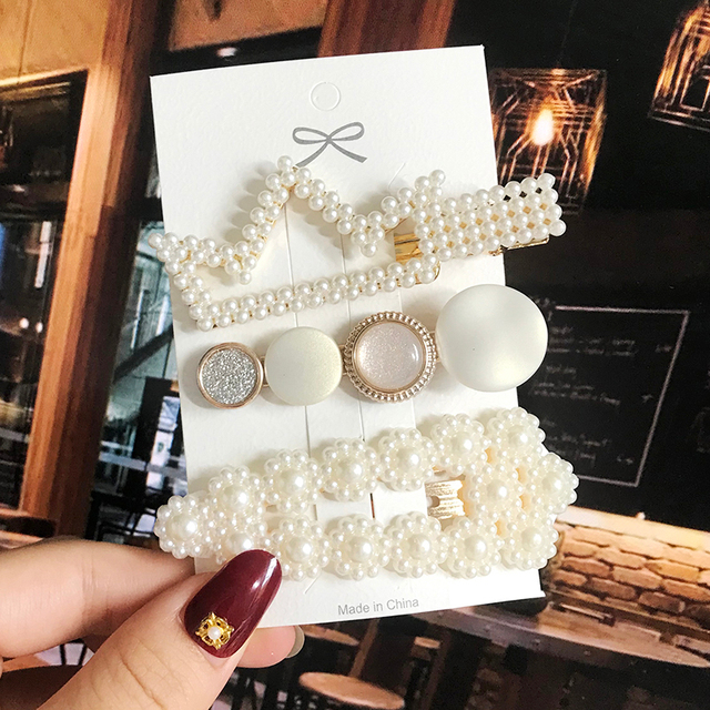 Pearl Barrettes Beaded Geometric Women Hair Clip Hairgrips Hair Accessories Girls Jewelry Fashion Hair Pins