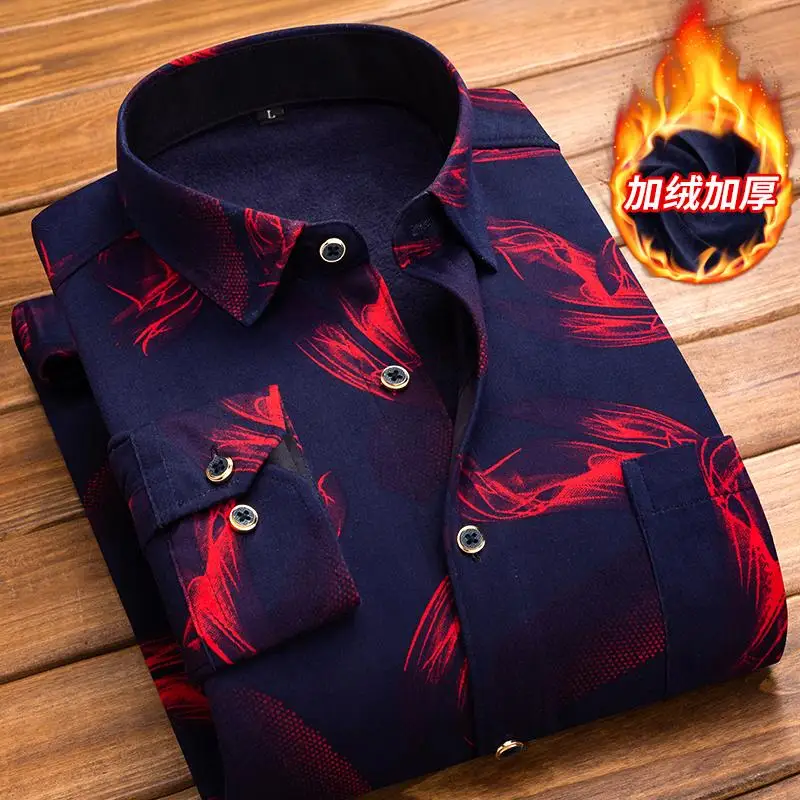 Beste Mannen Shirt Lange Mouw Regelmatige Mannen Plaid warm en fluwelen Shirt Gestreepte Shirts Mannen Jurk Camisa Sociale grote maten streetwear