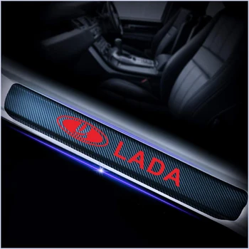 

4pcs Carbon Fiber Car Door Scuff Plate sticker Decal For Lada Niva Kalina Priora Granta Largus Vaz Samara 2110 Car Styling