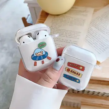 

Cute Silicone Earphone Case For Airpods 2 1 Cartoon Bear Label Pattern Cases For Airpods Shockproof Clear TPU Protective Cover