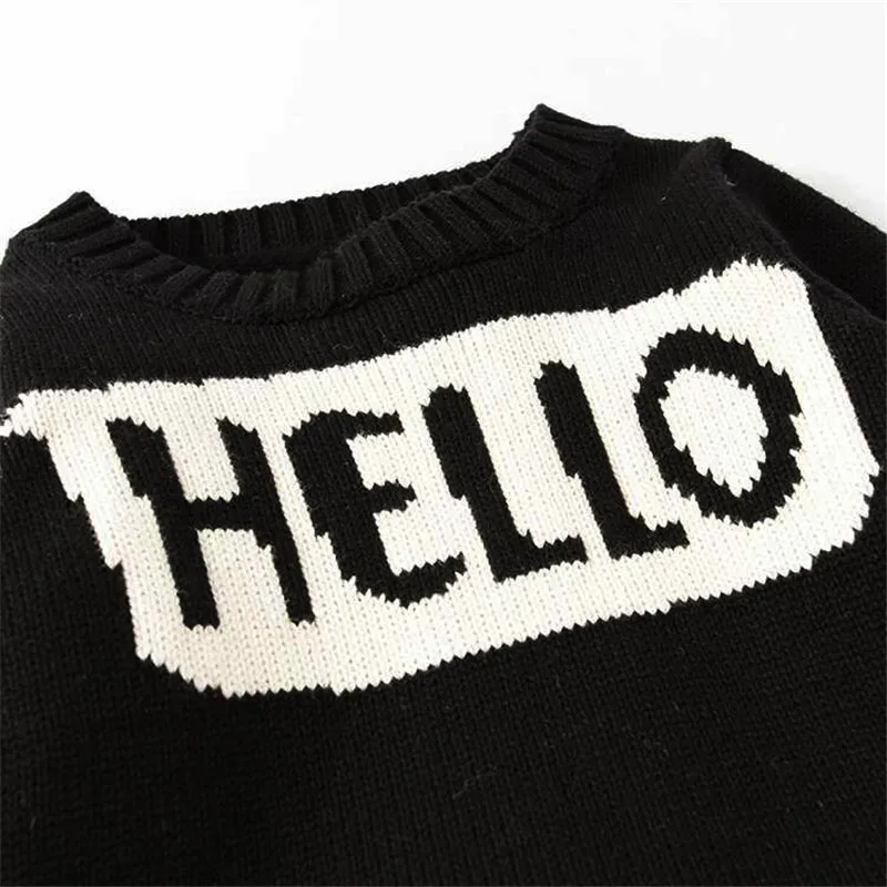 Новинка года, осенне-зимний детский свитер «Hello» черного цвета теплая одежда для девочек и мальчиков, детские вязаные шерстяные топы, одежда, свитер, Топ