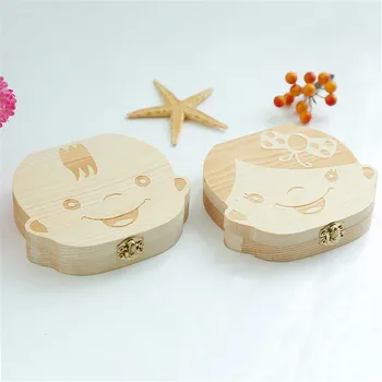 

Spanish/English Tooth Box Baby Wooden Milk Teeth Umbilical Cord Organizer Storage Boys Girls Save Souvenir Case Gifts For Kids