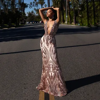 

Sexy Mermaid Backless Evening Dresses Party Elegant for Women Celebrity Long Deep Elegant Event Formal Prom Gowns 2019