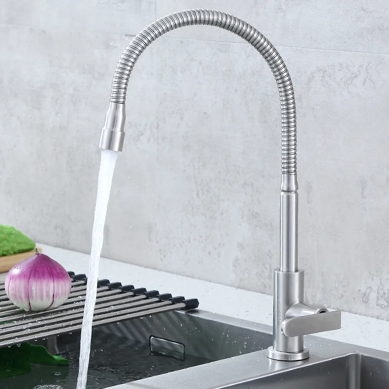 

304 Stainless Steel Universal Rotating Single Cold Kitchen Faucet Kitchen Sink Faucet Manufacturers Direct Selling