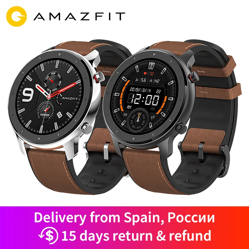 Доставка из России - Amazfit GTR 47 мм gps Смарт-часы 5ATM водонепроницаемые 24 дня батарея