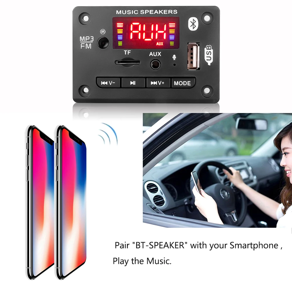 Handsfree 2*25W Amplifier Recording Car USB Bluetooth DC 7-18V MP3 Player MP3 Decoder Board Module USB FM Aux Radio for phones