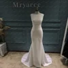 Mryarce Simple Stretch Matte Classic Satin Bateau Crepe Mermaid Wedding Dress  Open Back Bridal Gowns 2