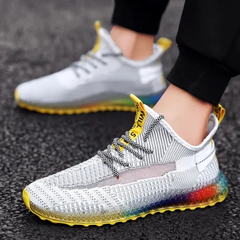 

2020 New Style Summer Fly Woven Men Shoes Jelly shoes Breathable Sneakers Wear-Resistant Casual walking Shoes Mesh Shoes men