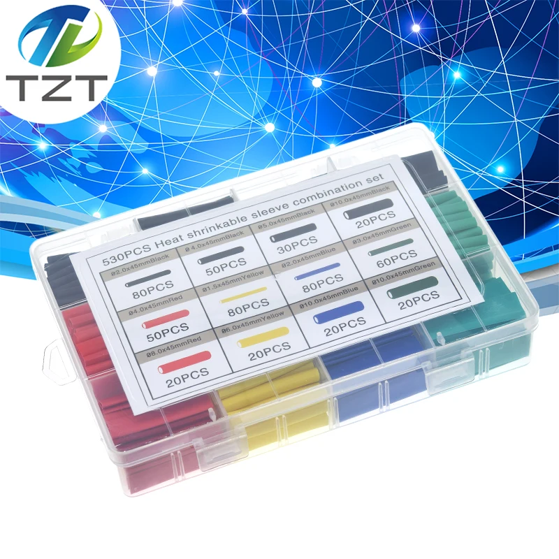Heat Shrink Tubing Insulation Shrinkable Tube Polyolefin 2:1 Ratio Wrap Wire Cable Sleeve Kit 530pcs