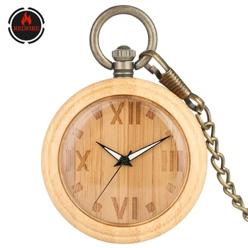 

REDFIRE Unisex Wood Pocket Watch Quartz Movement Creative Natural Wooden Watch Case Open Face Display Pendant Clock Gifts 2020