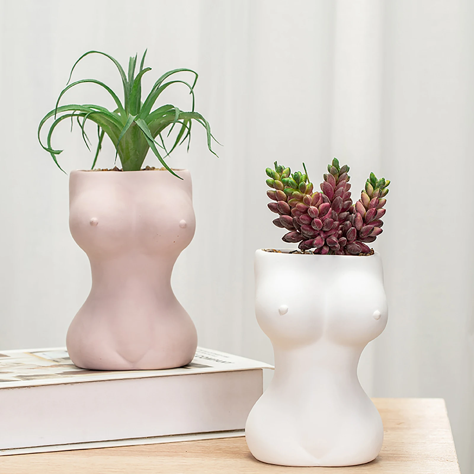 Unique Humaniod Sculpture Flower Pot Indoor Plants Container Planter White 3" 