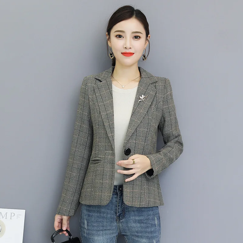 

Plaid Small Suit Coat Women's Korean-style Slim Fit 2018 Autumn Clothing New Style WOMEN'S Long Sleeve Casual Short Suit