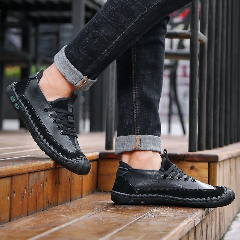 

Plus Size Men Shoes High Quality Casual Shoes Split Leather Lace Up Loafers Moccasins Breathable Shoes Men