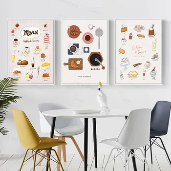 

Nordic Macaron Cake Coffee Posters and Prints Wall Art Picture Canvas Poster Bakery Kitchen Decor Home Decoration Painting