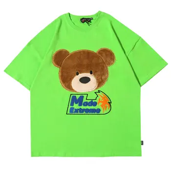 

Women Tshirts Men Embroidery Cartoon Bear Gothic Tee Shirts Streetwear Hip Hop Punk Rock Short Sleeve Loose Tshirts Hipster Tops