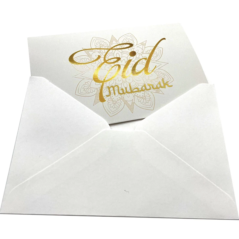 6pcs Eid Mubarak Card Folding Greeting Card Gift Message Card DIY Ramadan Decoration Muslim Festival Greeting Card Envelope