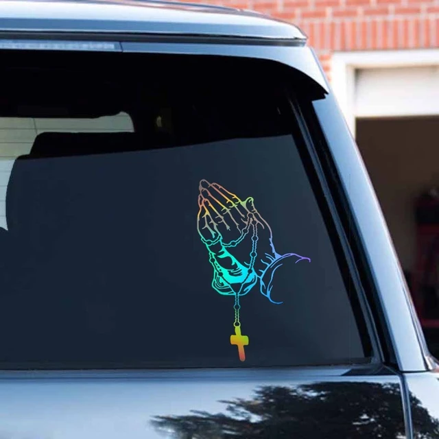Autocollant Laser de geste de prière de voiture coloré, autocollant de  décoration de style de carrosserie de mode de dieu jésus Christ autocollants  de pare-brise arrière - AliExpress
