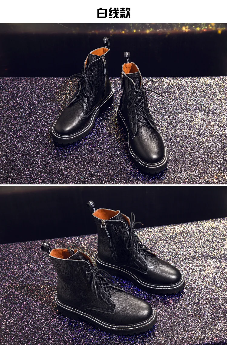 Женские ботинки martin из высококачественной натуральной кожи; мотоботы; водонепроницаемые ботильоны; зимние ботинки на шнуровке; женская обувь