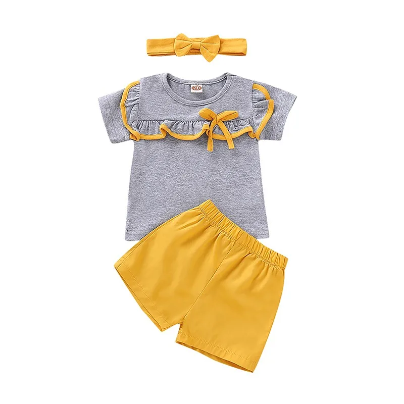 

Kids Girl Casual Tops Shorts Set Summer Baby Girls Boys Short Sleeve Solid Print T-shirt Tops+Shorts Suits Casual Outfits Sets
