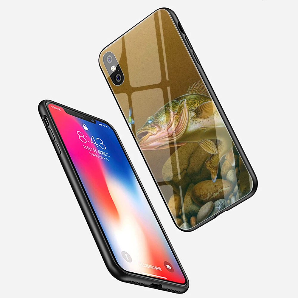 EWAU бас Рыбалка озеро, закат Рыбак закаленное стекло чехол для телефона iPhone 5 5S SE 6 6s 7 8 plus X XR XS 11 pro Max