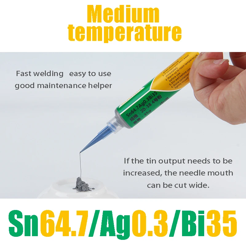 무연 중간 온도는 땜납 풀 Sn64.7Ag0.3Bi35 이동 전화 수선 녹는 성분 weldingPoint 151 ℃