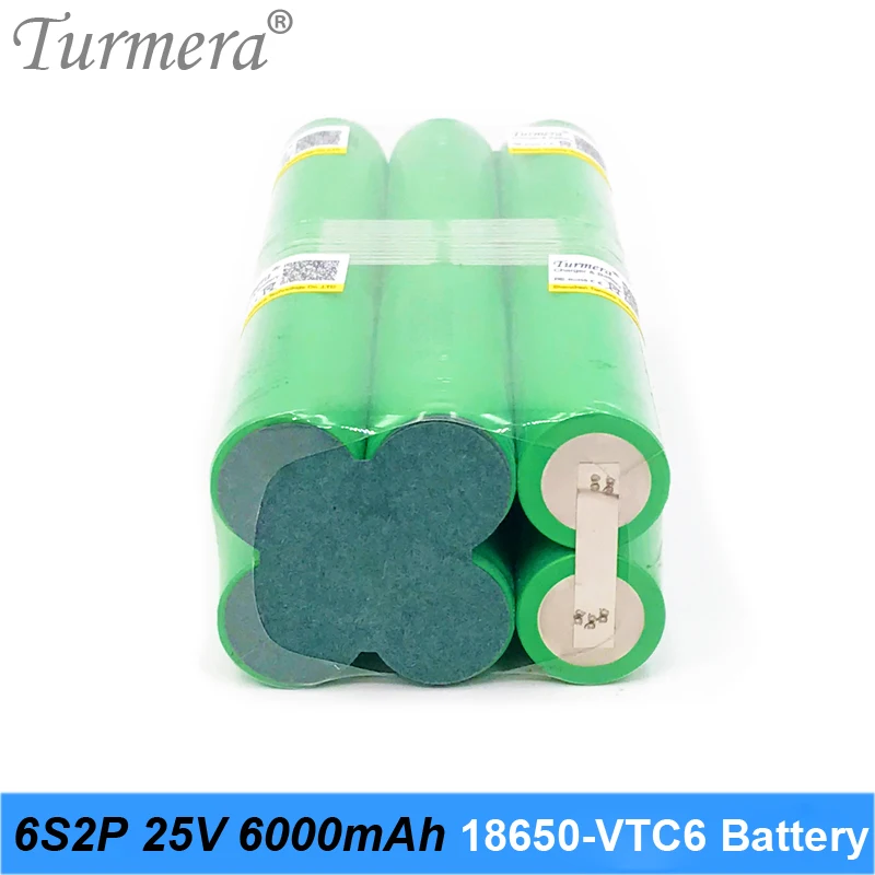 Аккумулятор Turmera 6S 21,6 V 25,2 V 18650 pack vtc6 6S2P 6000 mah, паяльная батарея для отвертки и садового инструмента, подгонянная батарея
