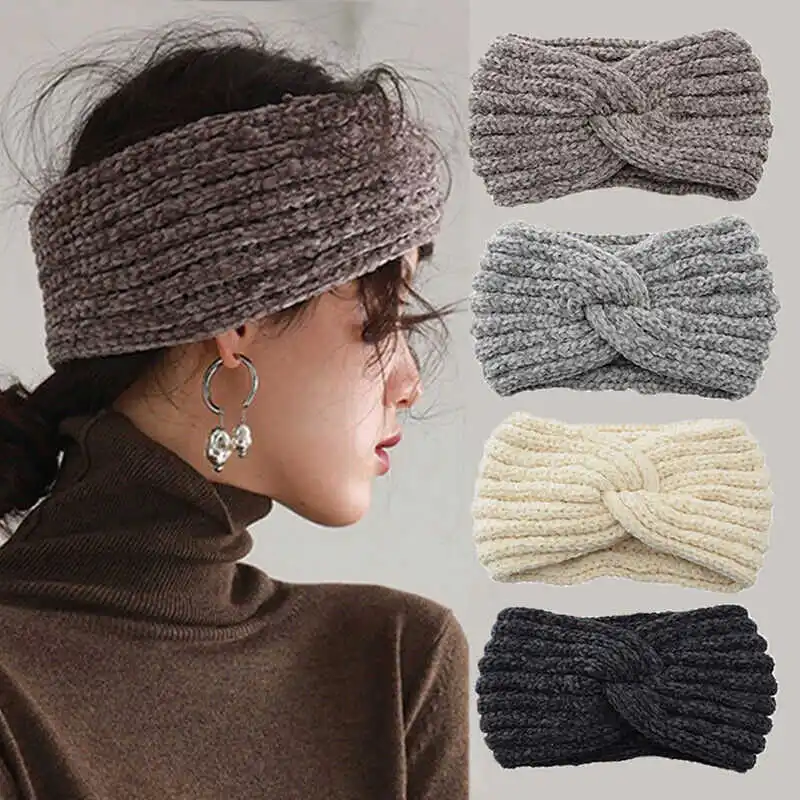 

Women Handmade Woven Headband Cross Knotted Knitted Corduroy Warm Ear Hair Band