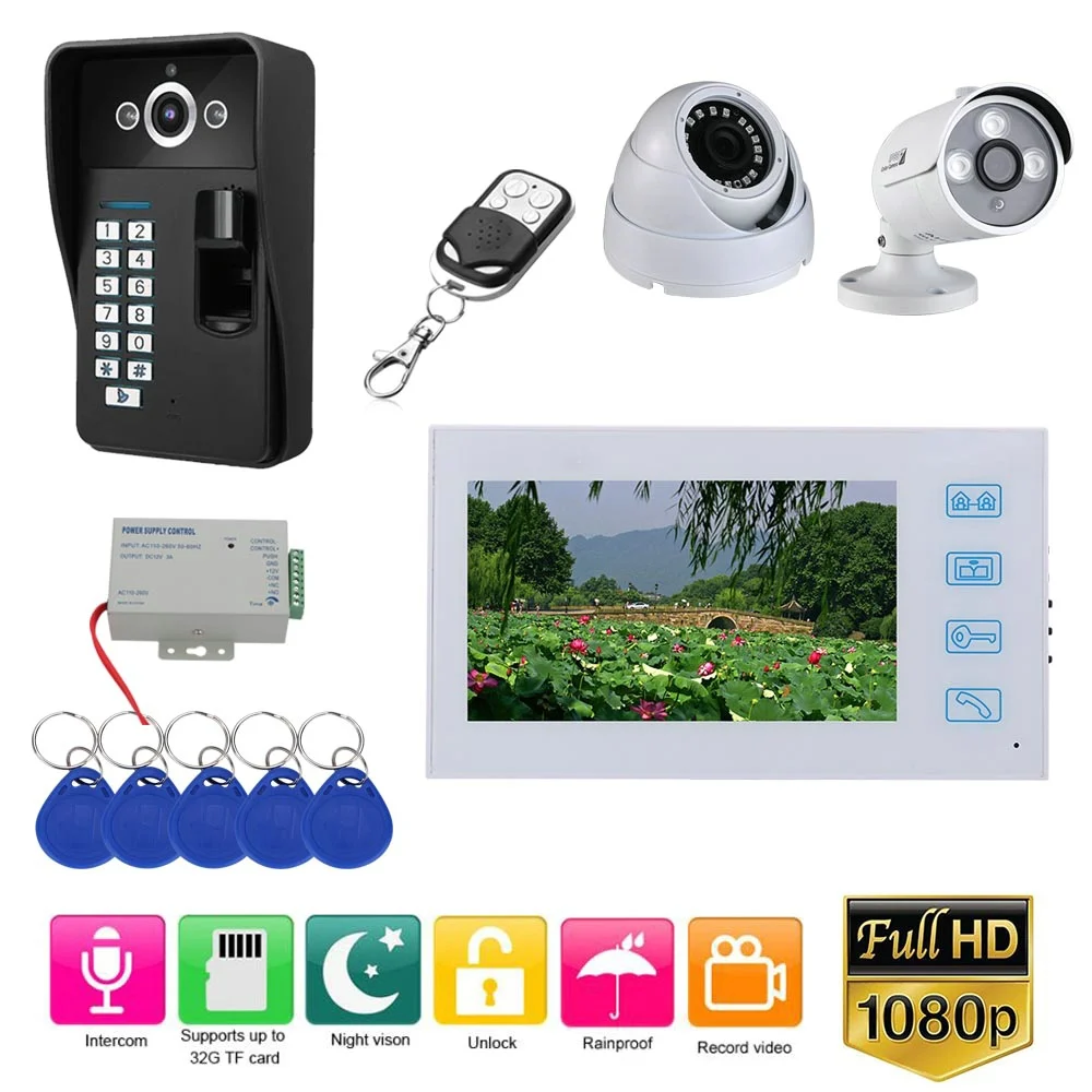 7 Inch Fingerprint Rfid Password Remote Unlock Video Door Phone Doorbell Intercom System With Wired 2ch Security Camera Aliexpress Mobile