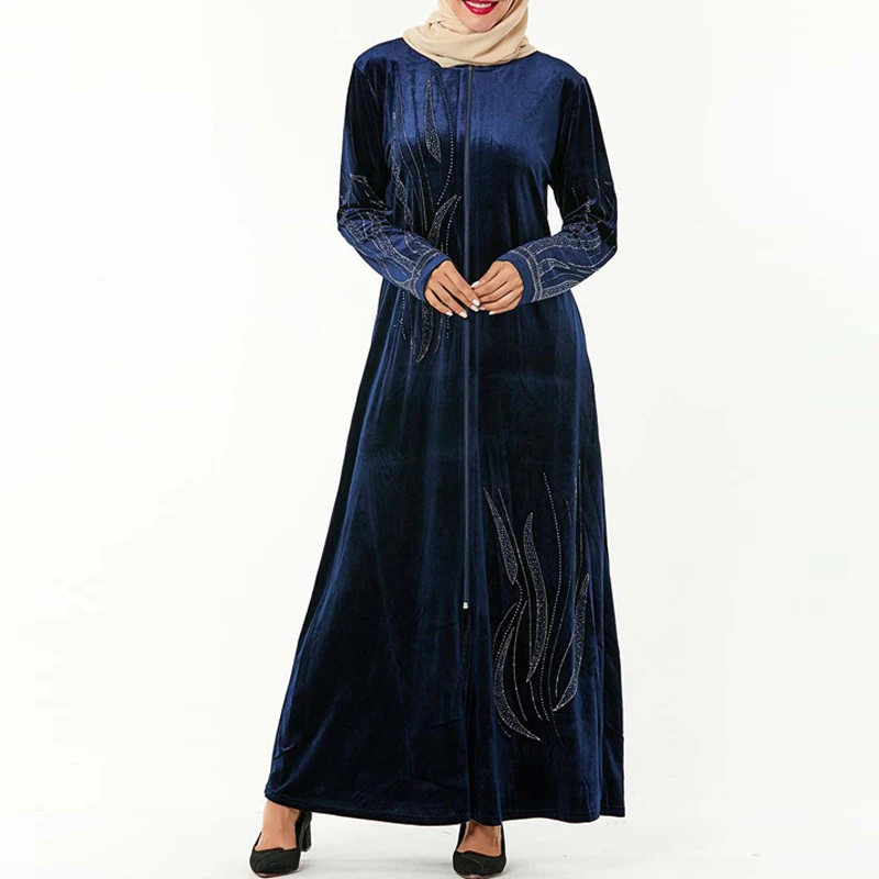 Djellaba Femme Kaftan abaya Дубай, Турция мусульманское платье хиджаб одежда для женщин мусульманских стран Tesettur Elbise молитва турецкий исламский Халат - Цвет: blue dress
