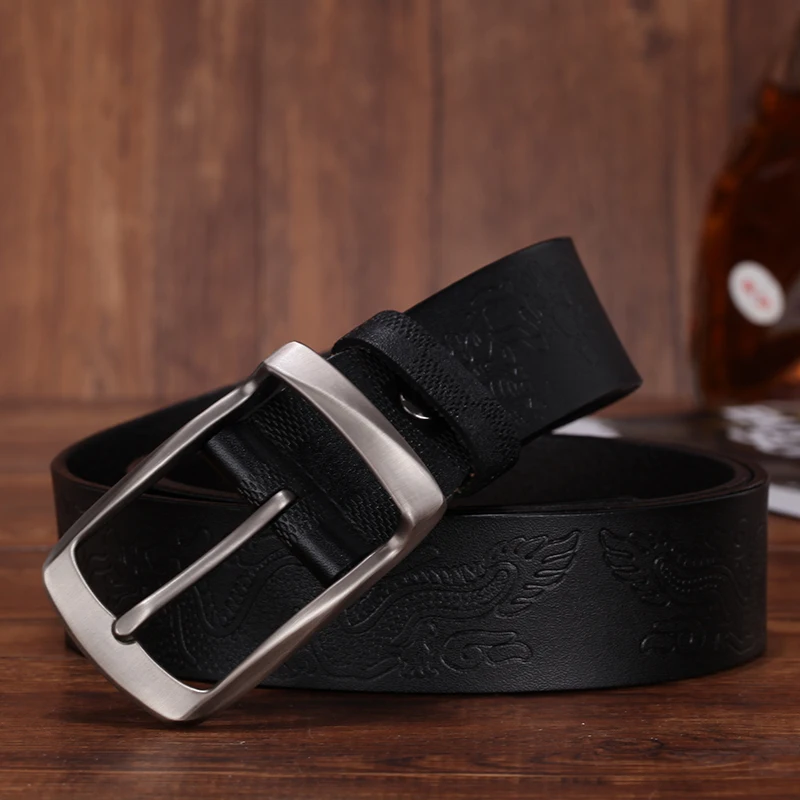 FR047-BLACK "Мужской ремень из натуральной кожи, ширина 3,8 см, модный британский стиль, пряжка, высокое качество, ремень для мужчин, повседневные джинсы, пояс - Цвет: FR047-BLACK