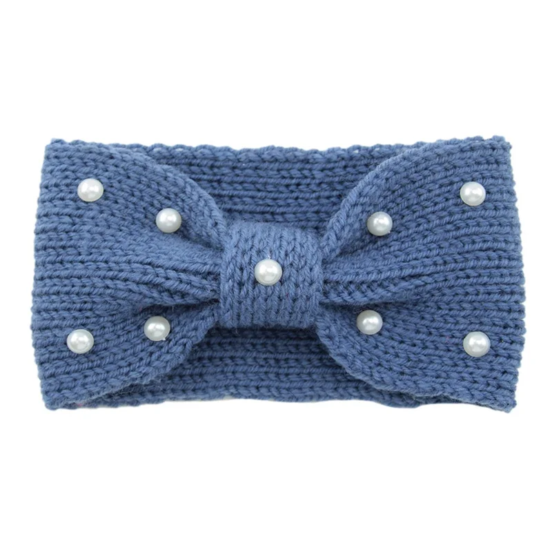 blue Xugar женские шерстяные жемчужные повязки на голову с бантиком для макияжа, повязки на голову для девушек, зимние защитные ободки для ушей, женские аксессуары для волос - Цвет: blue