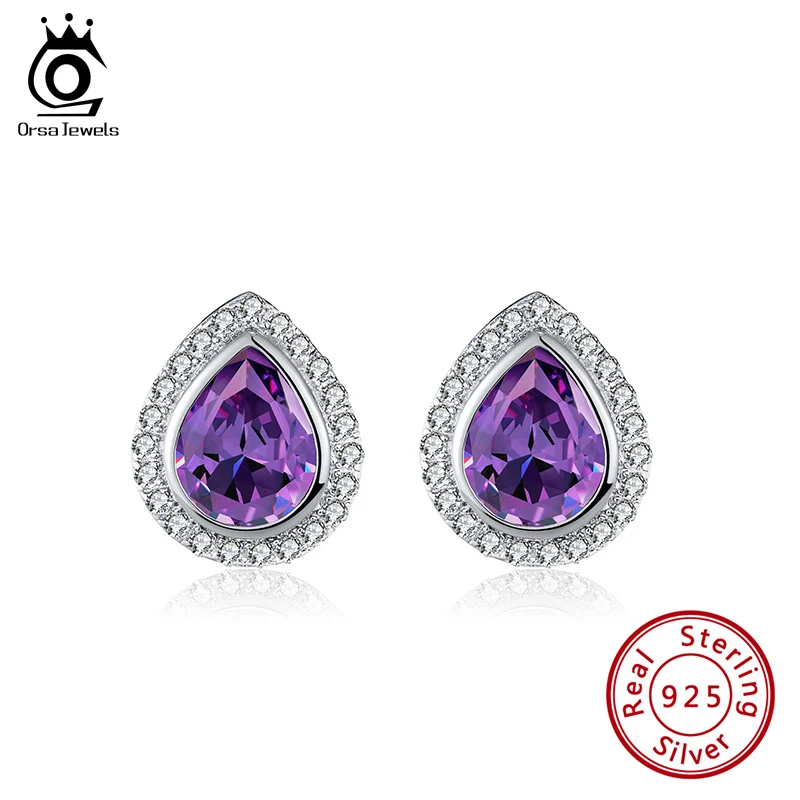 ORSA JEWELS серьги гвоздики для женщин из подлинного серебра 925 пробы фиолетового