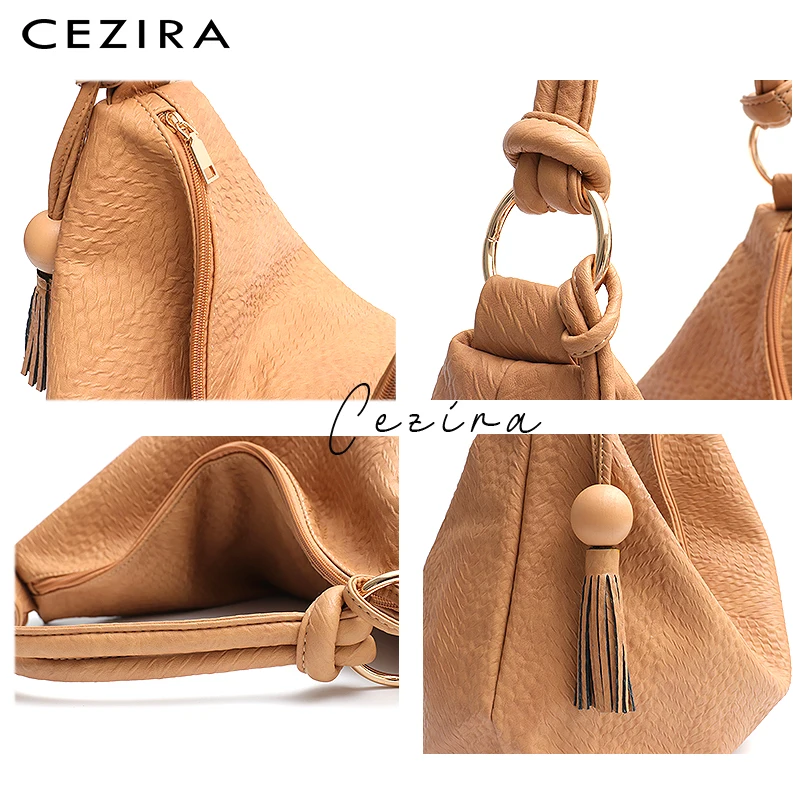 CEZIRA, Брендовая женская сумка на плечо, мягкая сумка из искусственной кожи, женская сумка, большая вместительность, Хобо, топ-ручка, Повседневная сумка с кисточками, Женская шикарная сумка