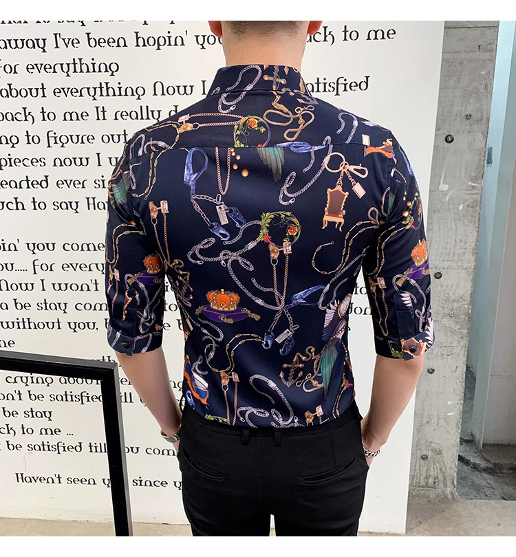 Брендовая мужская рубашка с коротким рукавом Camisa, модная повседневная приталенная рубашка, летняя Дизайнерская одежда для клубной вечеринки, выпускного вечера
