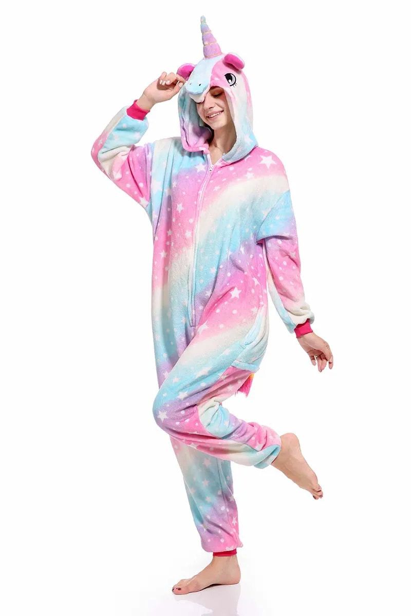 Женские пижамные комплекты с единорогом, кигуруми, фланелевые комплекты пижам с милыми животными, женская зимняя ночная рубашка с единорогом, пижамы, домашняя одежда