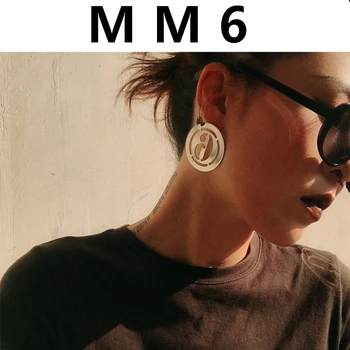 

HANGZHI 2020 New Earring Maison Margiela MM6 FW20 Temperament Design Metal Round Hollow Stud Earrings for Women Girls Jewelry