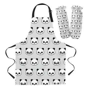 

Cartoon Panda Apron Oversleeve Oven Gloves Pads Cooking Baking Kitchen Aprons for Women Kids