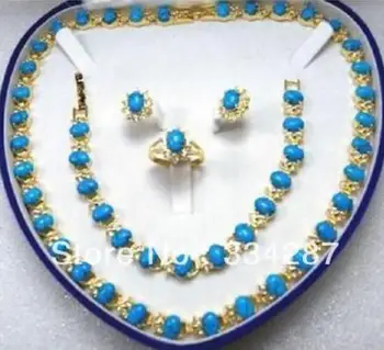 

Fashion jewelry Free Shipping Beautiful Turquoises Necklace/Bracelet/Ring/Earring Set