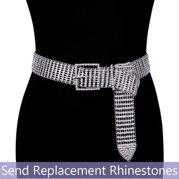 luxury women’s rhinestone belt female bright bride wide bling crystal diamond waist Long chain belt rhinestones Pearl Belts