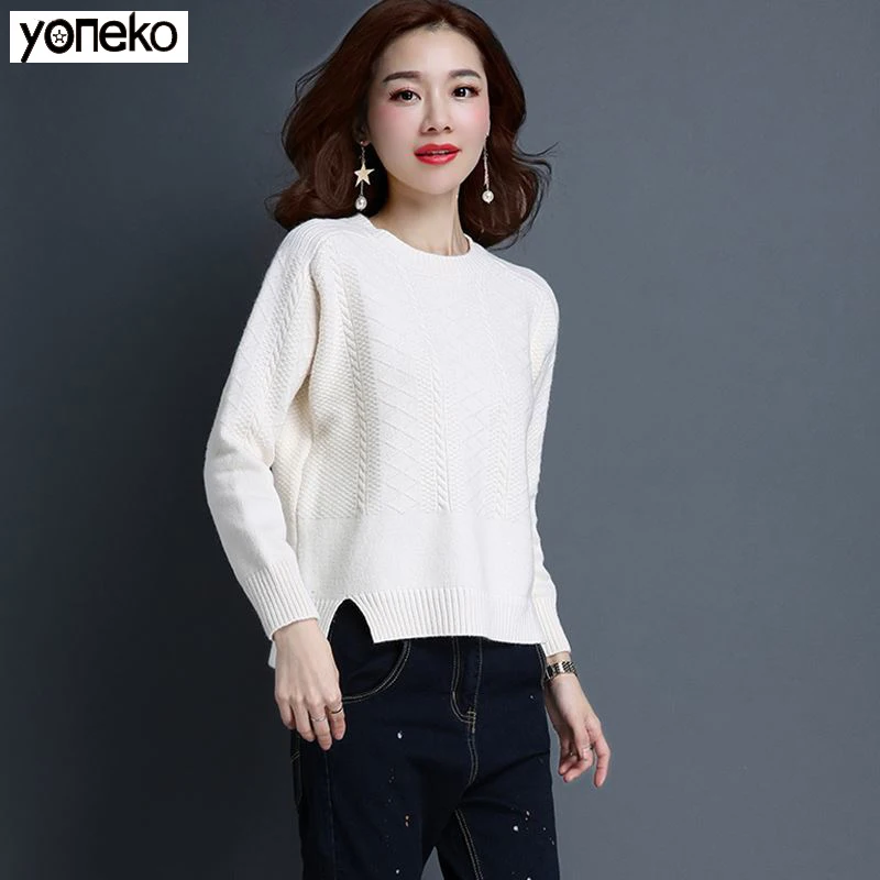 

Yoneko Pullover women's sweaters autumn winter O-neck long-sleeved short paragraph bottoming shirt women's version of the loose